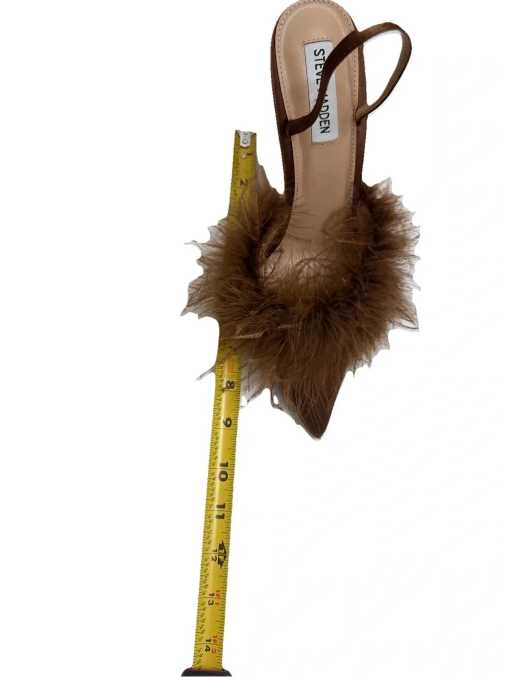 Steve Madden cocktail Satin Pumps and Feather Toe SlingBack Brown Heels Size 9